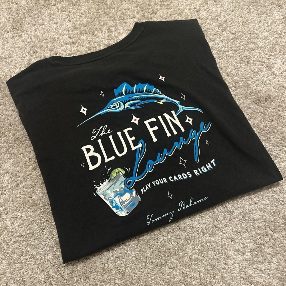 Tommy Bahama T-Shirt | Black "Blue Fin Lounge" Graphic | XL